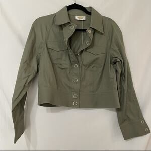 Talbots Army Green Cropped Fit Lightweight Jacket Womens S Petite L Casual Snap